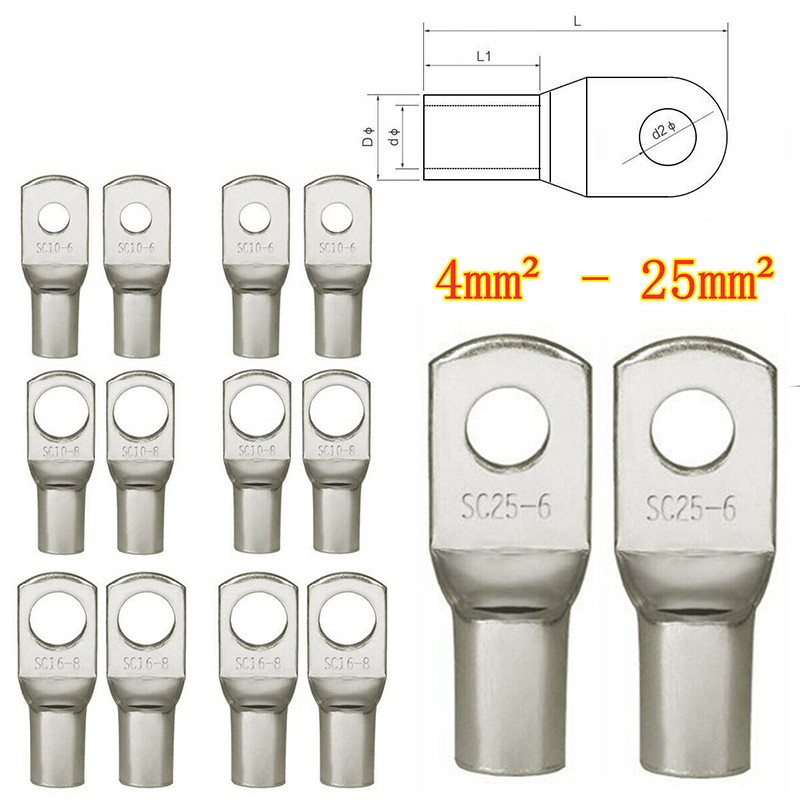 20 Stuks 4-25Mm Assortiment Vertinde Koperen Lugs Ring Crimp Terminals Batterij Draad Laskabel Connectoren Kit
