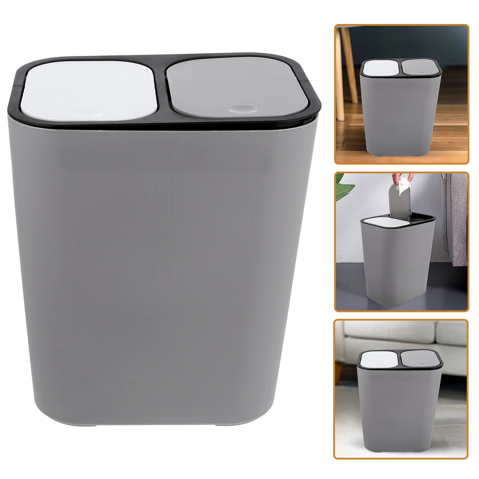 Mülleimer, Mülleimer, Haushaltsbehälter, Recyclingbehälter für 2 Fächer, ABS, trocken und nass, klassifizierter Mülleimer, Küchenabfallbehälter