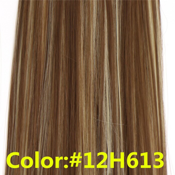 Feibin clip in hair extensions syntetisk hår 22 tommer 55cm langt lige hårstykke varmebestandigt  c46: P12/613