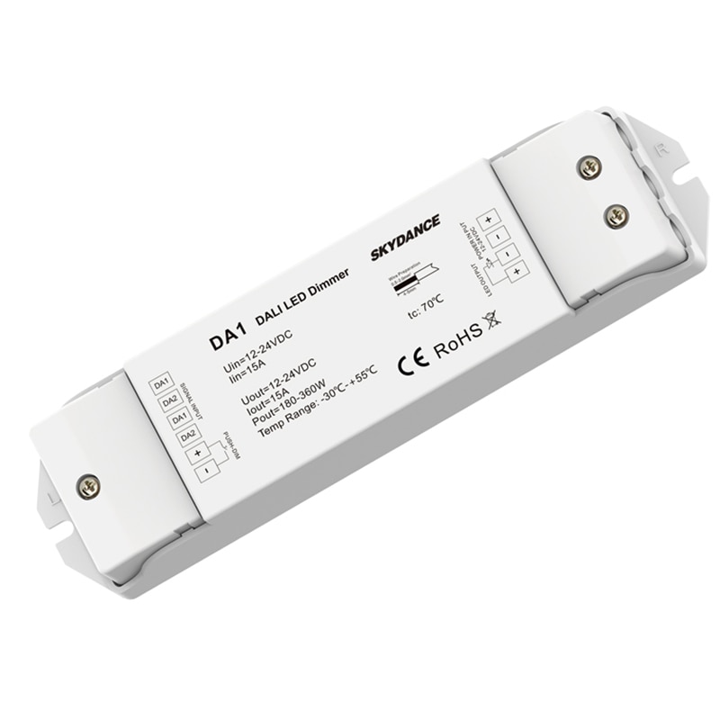 Da1 dali led dimmer  dc 12v 24v 1 kanals konstant spenning 15a pwm digital dimming push dim led strip lys dimmer kontroller