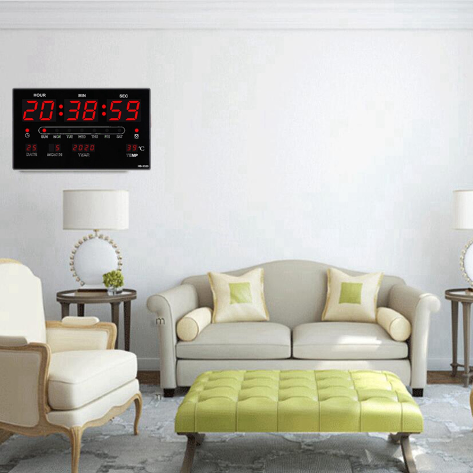 Extra Big Screen LED Office Wall Desk Clock 12H 24H Calendar -Time - Days - Week - Year Temperature Meter Projection Clocks USB