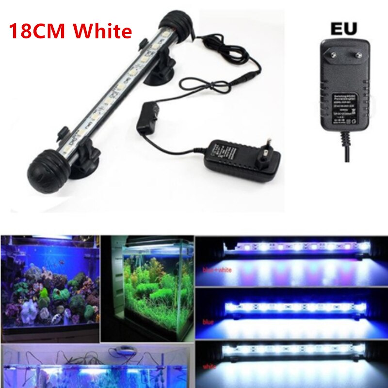 Wasserdicht Aquarium LED Licht Aquarium 9/12/15/21 Blau/Weiß 18/28/ 38/48 CM Bar Streifen Licht Lampe EU/uns-stecker Aquarium Beleuchtung: 18CM Weiß