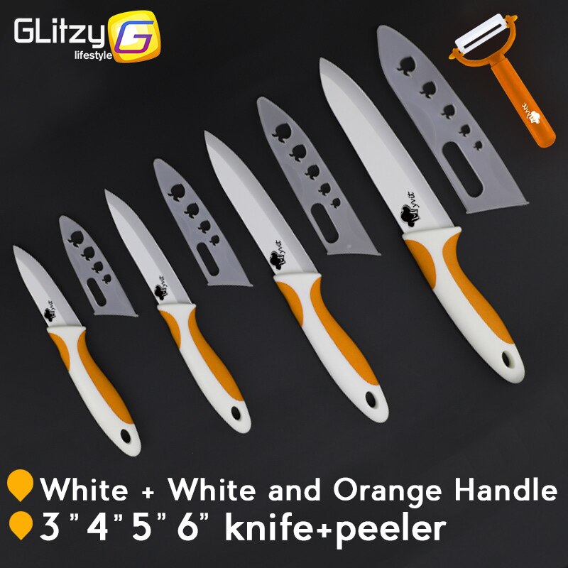 Keramisk kniv zirconia kök kock grönsaker frukt kniv vitt blad 3 " 4 " 5 " 6 " tum + skalare matlagningsset mjukt halkskydd