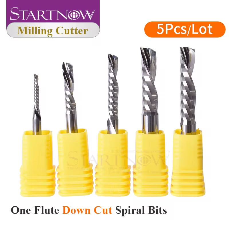 Startnow 5 pièces/lot fraise à coupe vers le bas fraise en bout à cannelure unique 3.175/4/6 carbure de tungstène CNC outil routeur gravure spirale Bits