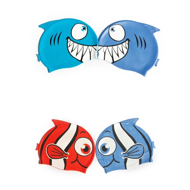 Swimming Cap kids Silicone Waterproof Protect fish Ear Shark Swim Pool Hat children Cartoon Boys Girls Diving hats