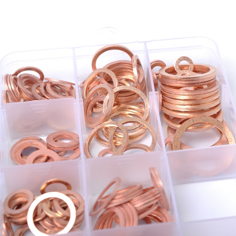 150/280PCS/Set Car Copper Washer Car Engine Oil Drain Solid Copper Ring Gaskets Flat Washer Seal Kit