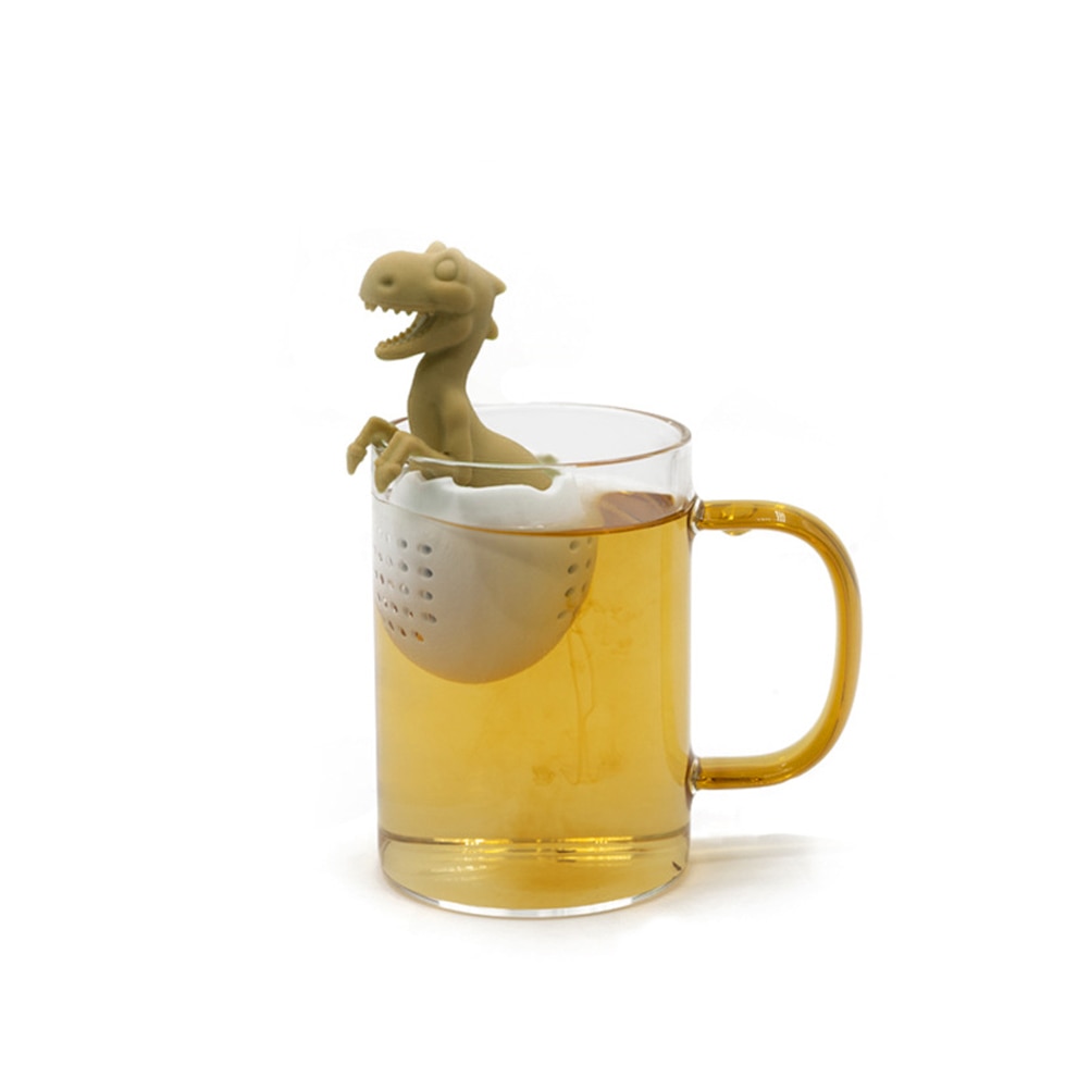 Filtro de té en forma de dinosaurio, bolsa de té de silicona, hoja de silicona, filtro de especias de hierbas, Bolsa de colador de té reutilizable: YELLOW