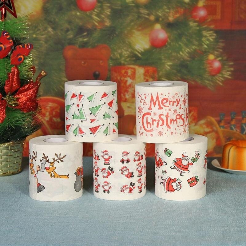 Rollo de papel higiénico para decoración del hogar, suministros festivos de Papá Noel, Reno, navidad, de Año ,