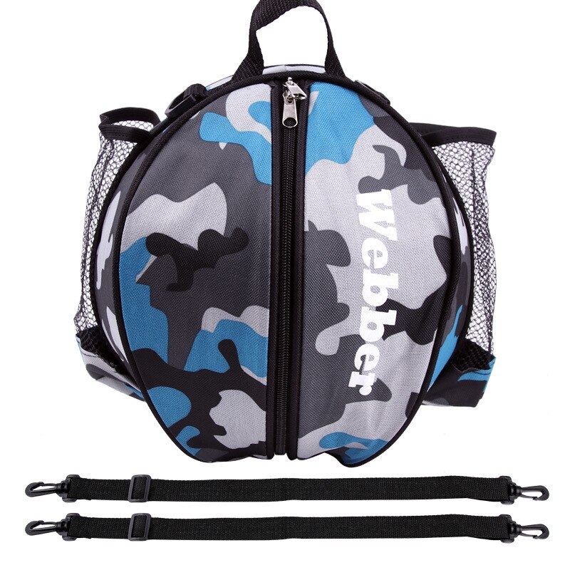 Universel sportspose basketball fodbold volleyball rygsæk håndtaske rund form justerbar skulderrem rygsække opbevaring: Camo blå