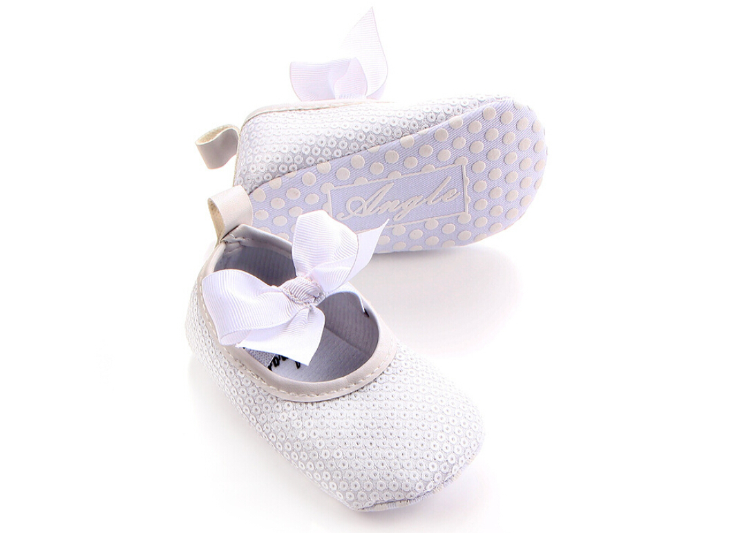 Bling Sparkle Sequins Ribbon Infant Newborn Baby Girl Boy Crib Shoes 0-18M: White / 7-12 Months