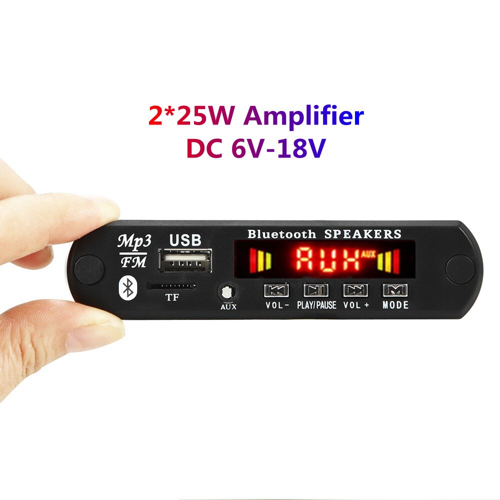 2*25W 50W Amplifier MP3 Player Decoder Board 6V-18V Bluetooth 5.0 Car FM Radio Module Support TF USB AUX