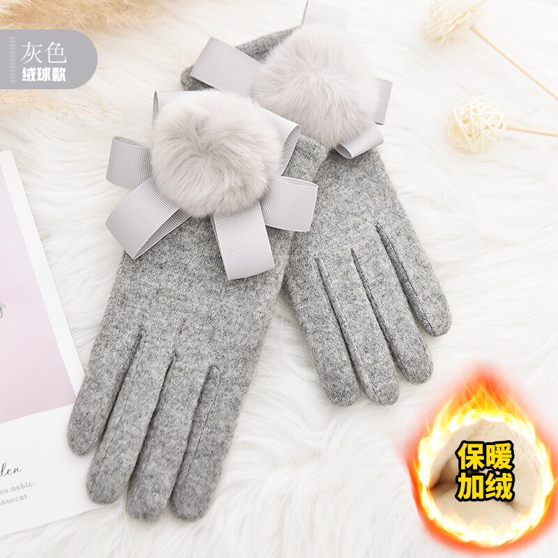 Woodpecker cashmere gloves lady cute plush thicker warm drive ride touch screen wool gloves: Plum