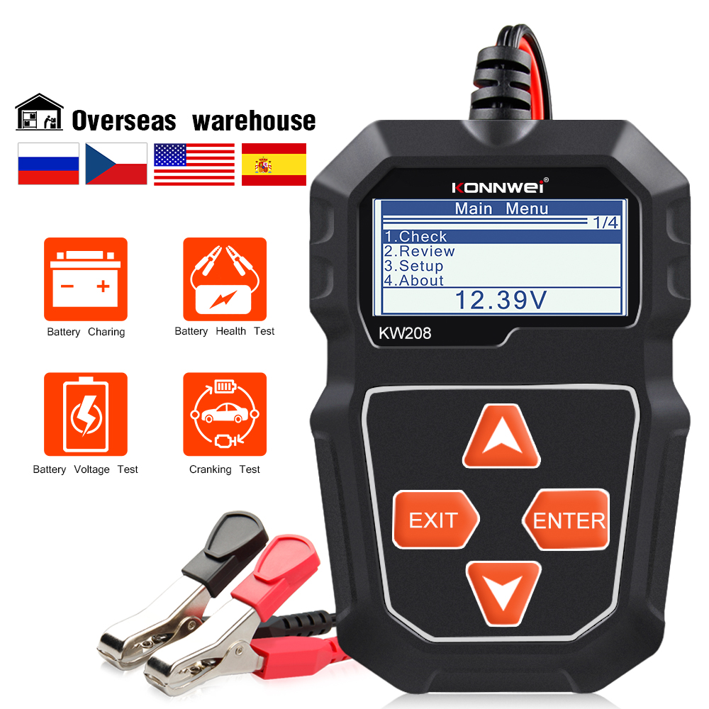 KONNWEI-probador de batería de coche KW208, 12V, 100 a 2000CCA, herramientas de batería para el coche, carga rápida, Analizador de cargador de diagnóstico