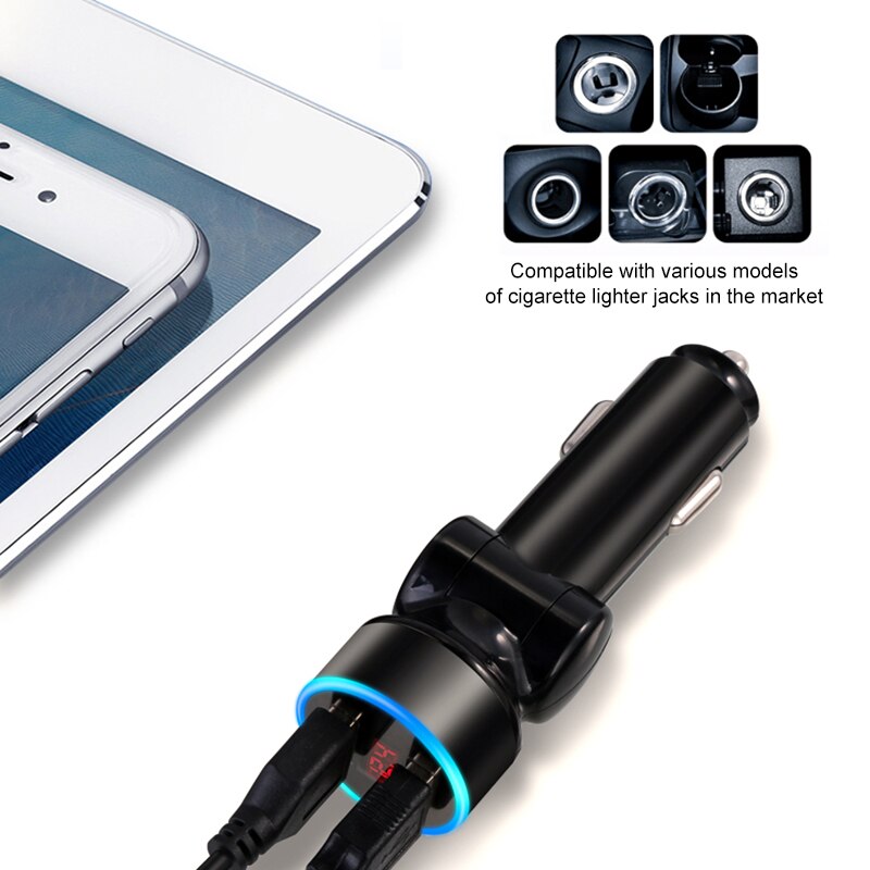 2 Usb Autolader Digitale Display Sigarettenaansteker Opladen Adapter Voertuig Verlichting Converter Micro Usb C Type C Kabel TXTB1
