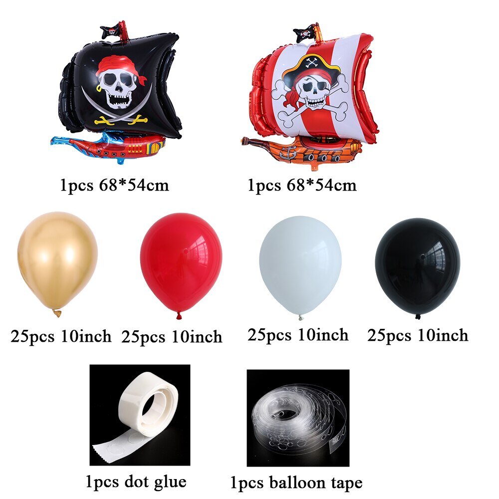 104 Pcs Piratenschip Boot Ballonnen Guirlande Set Schedel Stip Latex Helium Ballonnen Verjaardag Thema Party Decoraties Kids Globos: Default Title