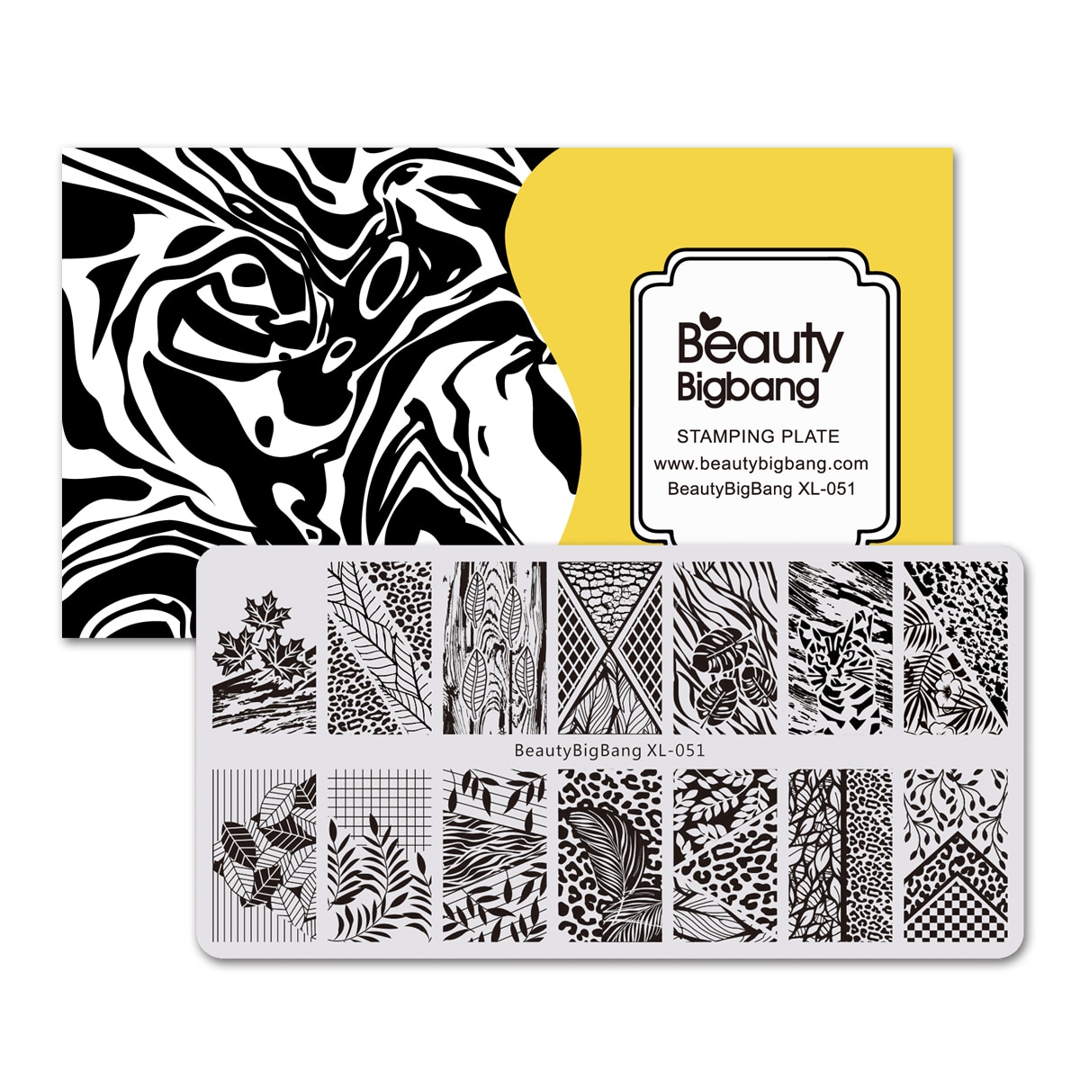 Beautybigbang Rechthoek Blad Thema Stempelen Template Luipaard Print Nail Art Stamp Image Plate XL-051