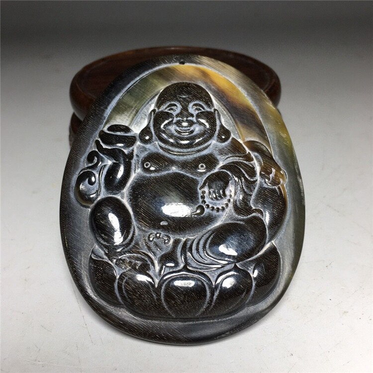 Cuerno de buey antiguo de China tallado a mano, Buda de mil manos, amuleto Guanyin Maitreya, estatua Feng Shui, decoración, colgante Ornamental: Maitreya