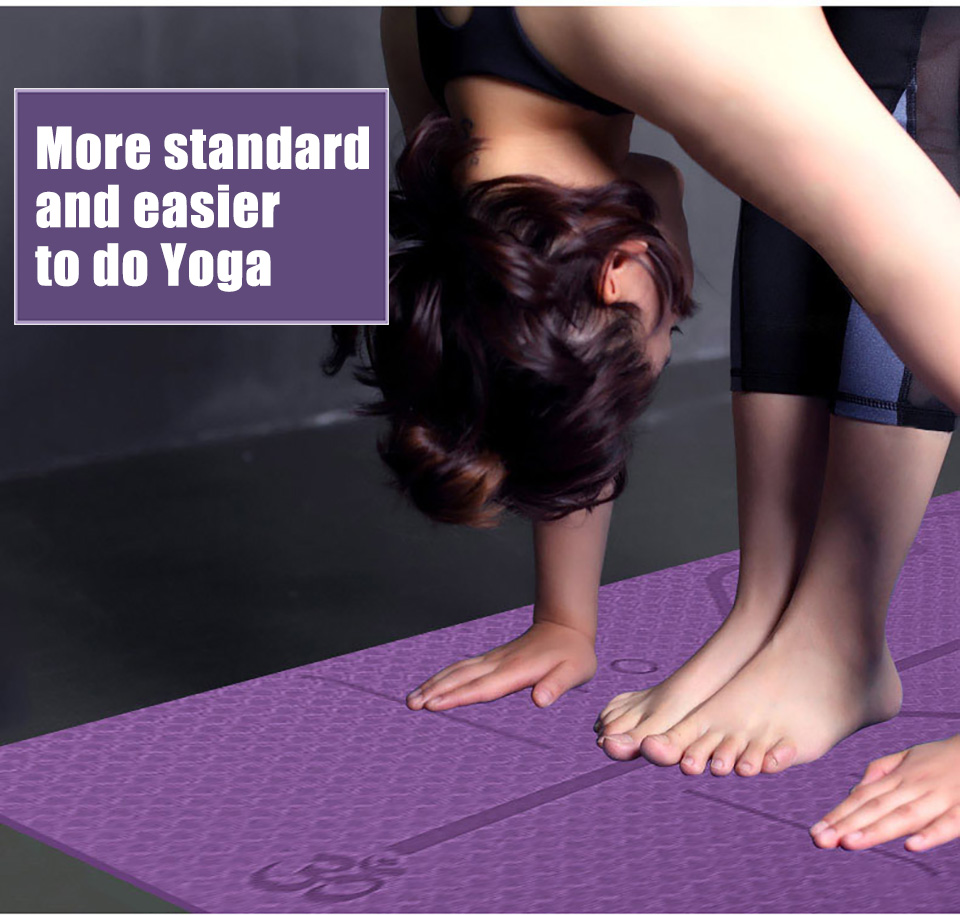 TPE Yoga Mat - 183x61x6mm - Position Line - Non-Slip - Beginner Fitness Pilates