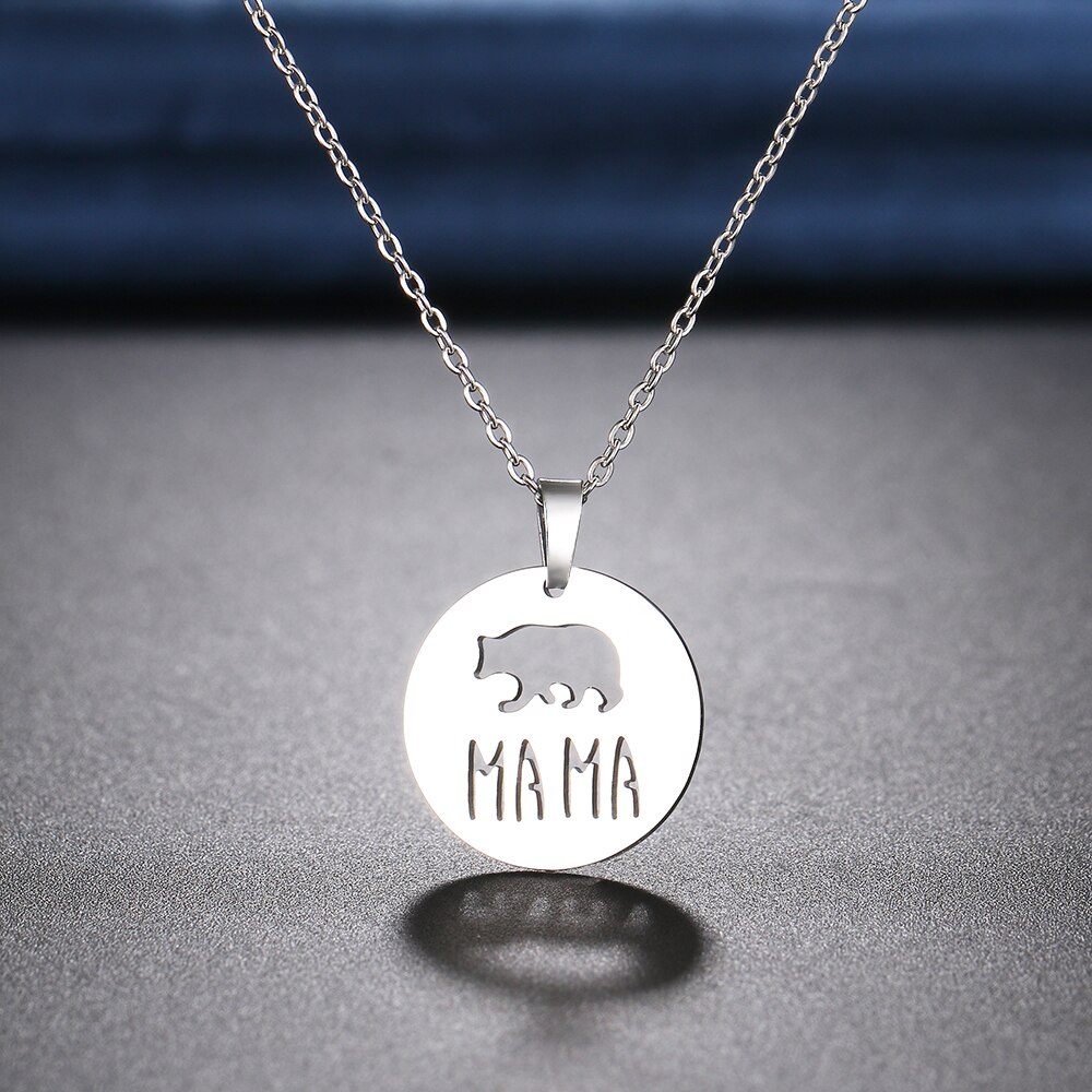 Colares de aço inoxidável elefante mama pingentes corrente gargantilha jóias moda colar para mulheres jóias festa presentes das mães: Silver