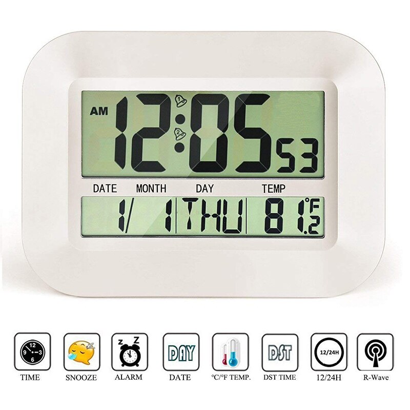 Big LCD Digital Wall Clock Thermometer Indoor Outdoor Temperature Transmitter Radio Controlled Alarm Clock RCC Table Calendar