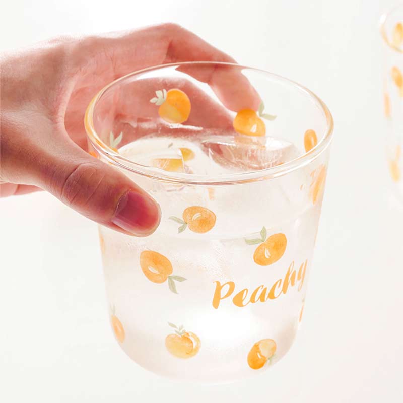 450ml Fruit Printed Glass Cup Transparent Glass Cuffee Mug Flower Tea Juices Milk Cup Breakfast Drinkware Xmas