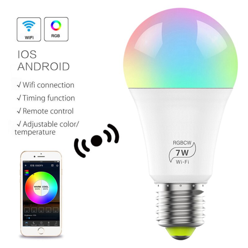 E27 Wifi Slimme Lamp Led Rgb + Wit + Warm Wit Kleur Veranderende Lamp, compatibel Met Alexa /Siri /Google Home Assistent