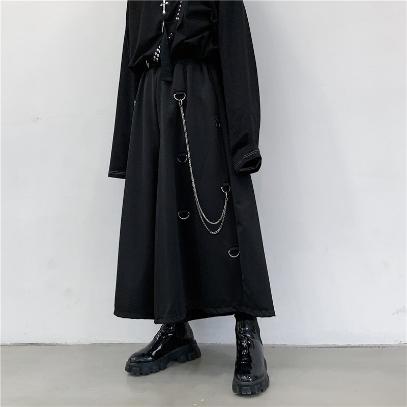 Pantalones bombachos Punk para hombre, pantalón masculino, de pierna ancha, hasta el tobillo, estilo Hip Hop, holgados, con cadena negra