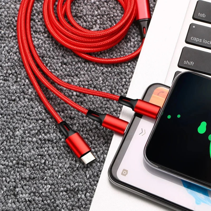 Data Type USB Charger Cable, Universal Fast Charging Cable 3 In 1 Multi-function Charging Cable