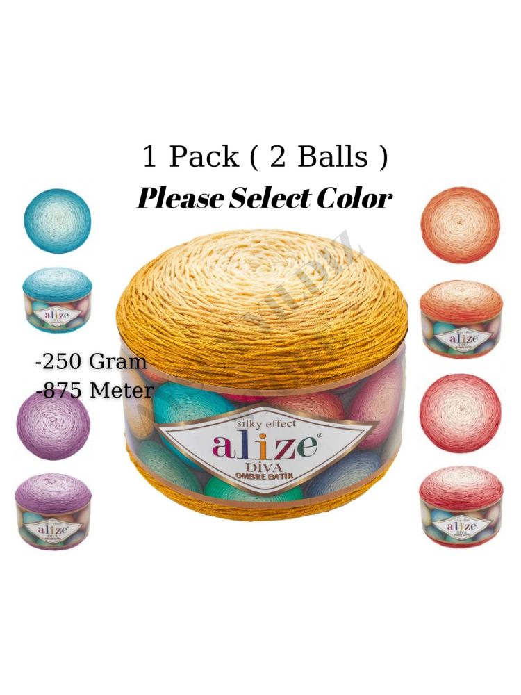 Thread Best Cake Yarn 1 Pack ( 2 Balls) Alize DIVA OMBRE BATIK Hand Knitting Yarn ( %100 Microfiber Acrylic ) 250 Gram 875 Meter