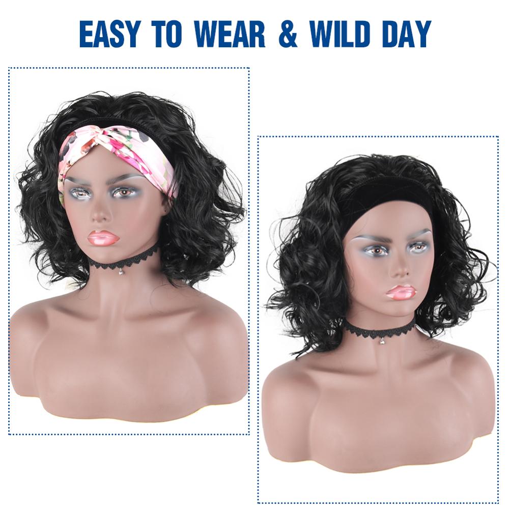 Body Wave Short Curly Ponytail for Black Women Loose Wavy Headband Wigs Synthetic Natural Wavy Turban Ponytail Hair Extension