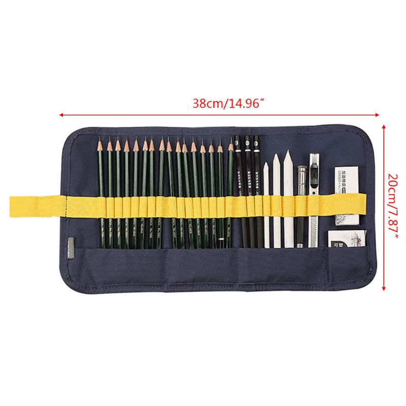 27pcs Sketch Pencil Set Sketching Drawing Roll Up Bags Kit Painter 1XCB