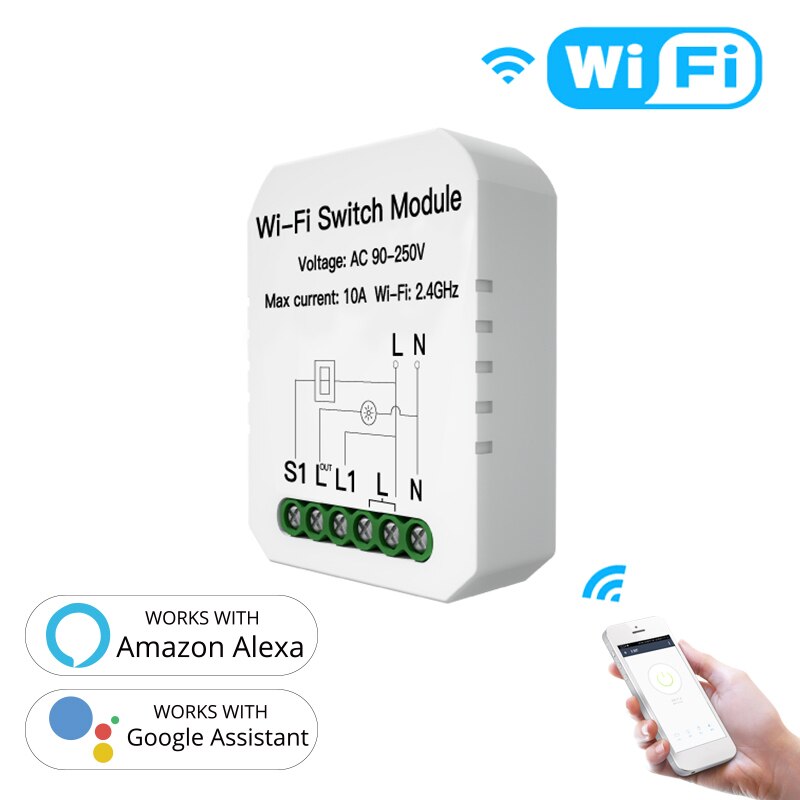 1PC WIFI Circuit Breaker Smart Timer Switch Relay 3 Way 1 Gang Smart Home Compatiable With Alexa Google US Standard