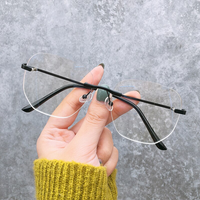 Transparent Computer Glasses Frameless Women Men Anti Blue Light square Eyewear Blocking Glasses Optical Spectacle Eyeglass: Black