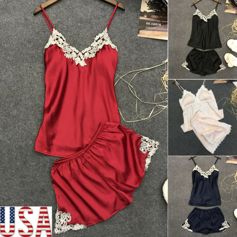 2 Stks/set Vrouwen Zijde Satijn Kant Gewaad Shorts Nachtkleding Babydoll Nachthemd Pyjama