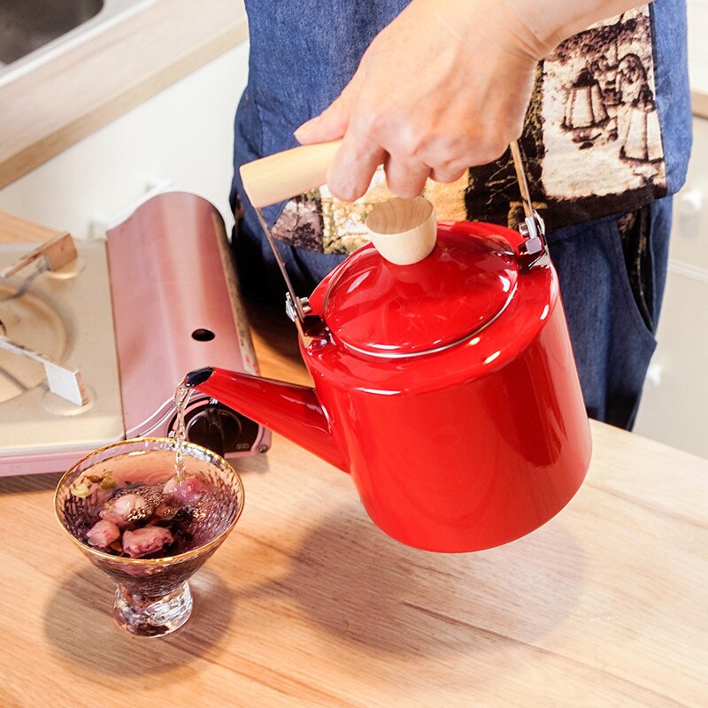 2L Emaille Wasserkocher Teekanne Kaffeekanne Kochen Werkzeuge Gerade Kräutertees Teekanne Induktion Herde Hohe Weizen Topf