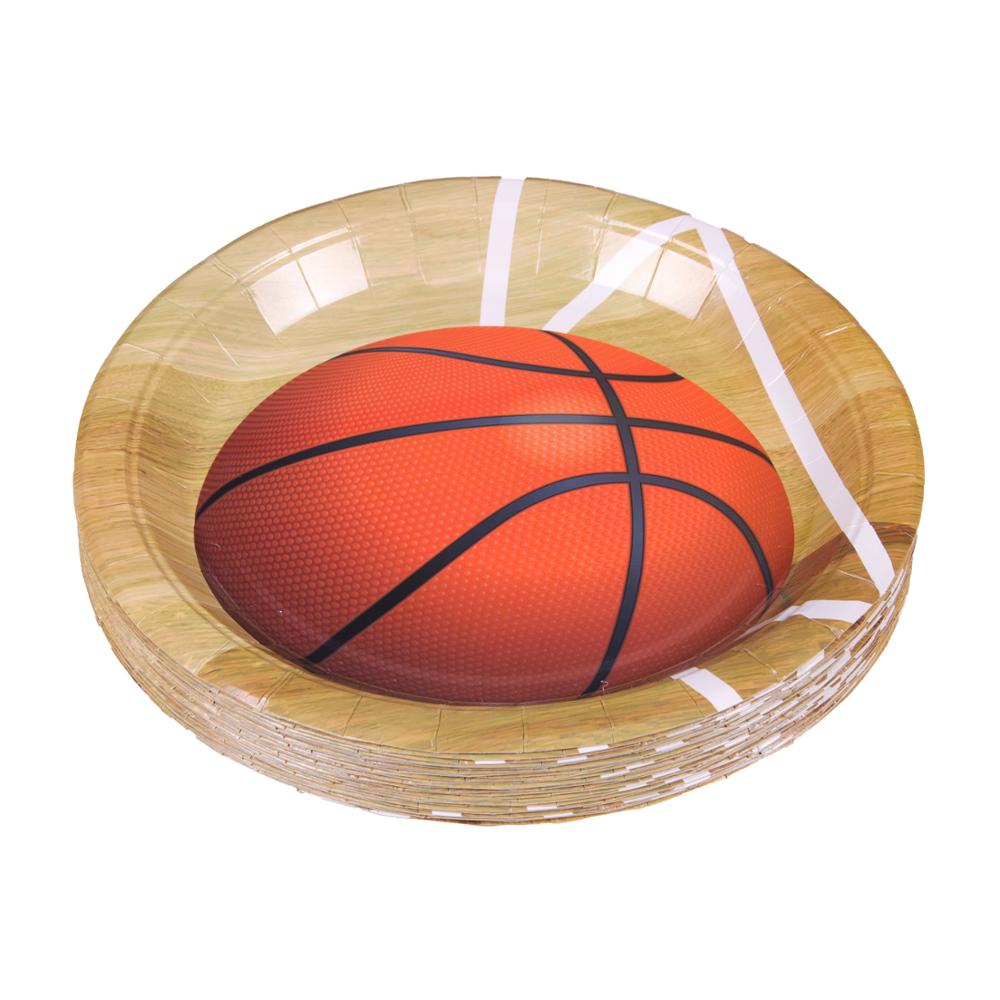 Basketball festrekvisita engangs tallerken sport tema engangs servise barn bursdag papir tallerken engangs servise: 25 stk 9 tommers plater