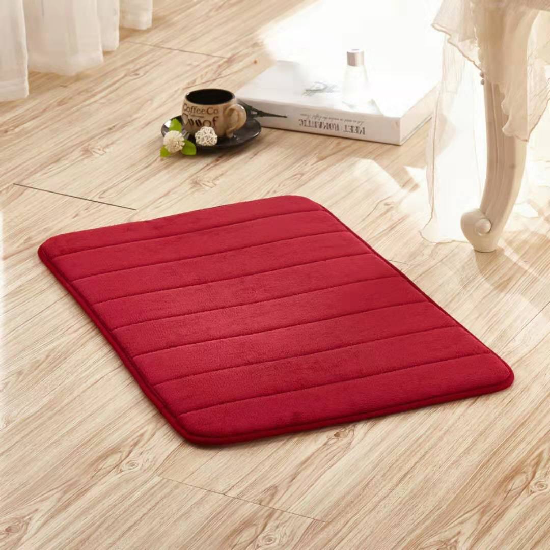Home Bath Mat Coral Fleece Bathroom Carpet Water Absorption Non-slip Memory Foam Absorbent Washable Rug Toilet Floor Mat: Wine red