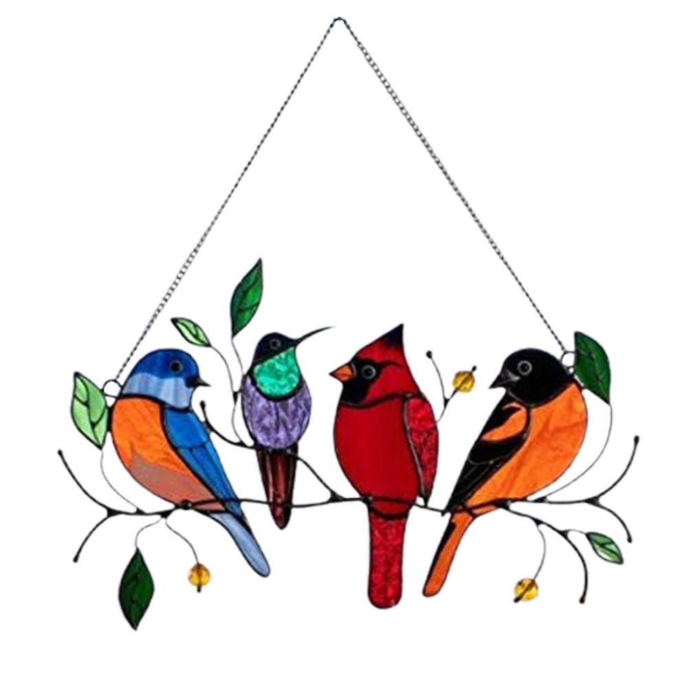 4 Birds/ 7 Birds Stained Glass Window Hangings Stained Glass Bird Ornaments Window Suncatcher for Home Decorations: 4 birds