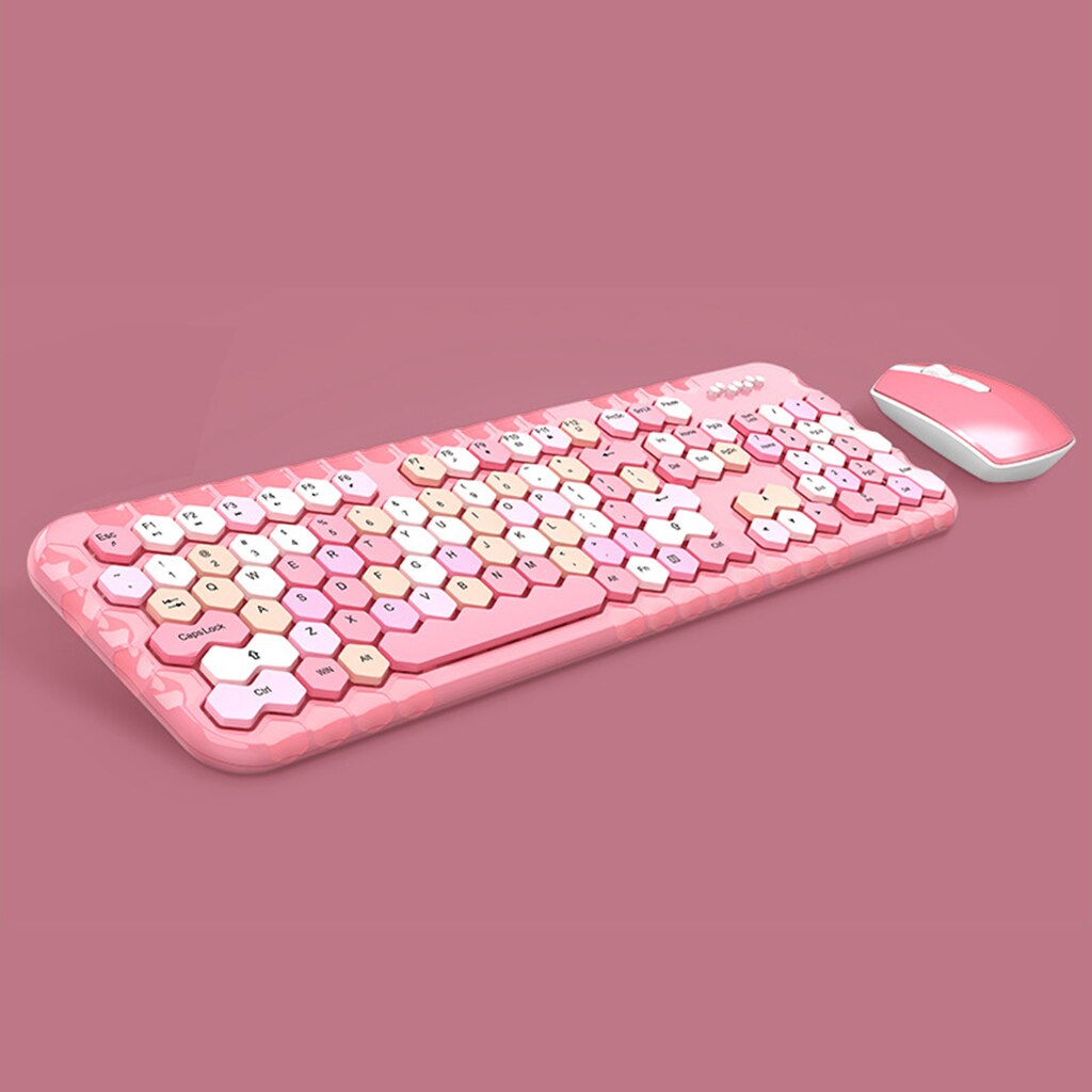 Mixed Color 2.4Ghz Wireless Keyboard and Mouse Set Notebook Desktop Wireless Office Keyboard and Mouse: Pink Mixed Color