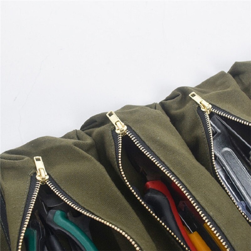 Multi-Purpose Tool Roll Up Bag Canvas Foldable Roll Pack Tool Bag Zipper Carrier Tote Working Storage Bag Waist bag