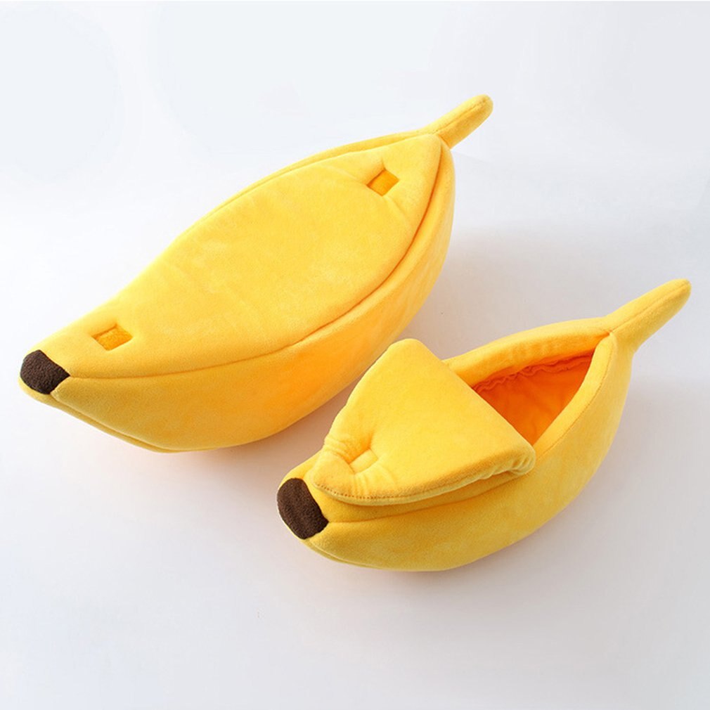 Morsom banan form kjæledyr katt seng hus koselig søt banan valp pute kennel varm bærbar kjæledyr kurv forsyninger mat senger