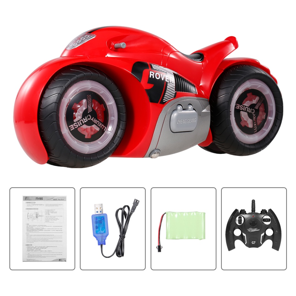 RC Motorcycle 2.4G 1/12 Stunt Motorcycle Huge Transformable Motorcycle 180 Degree Flick Music Remote Control Drift Motorcycle: Red