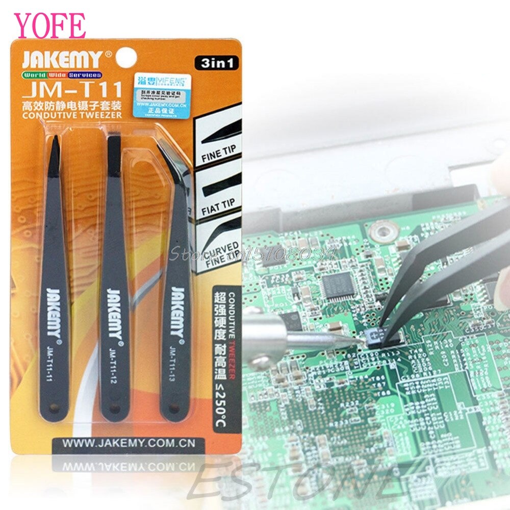 3Pcs Coated Precision Tweezers Set Non Magnetic Popular S08