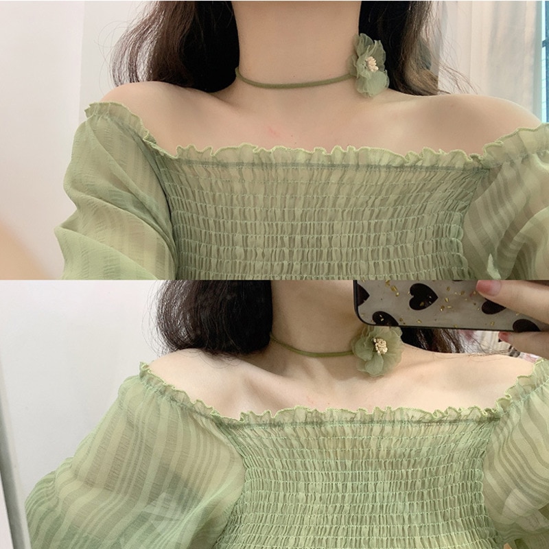 Korea Licht Groene Verse Kleine Fee Bos Bloem Ketting Vrouwen Bijoux Mode Fluwelen Choker Ketting Sieraden