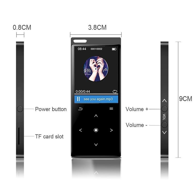 MP3 Player Metal Touch Button HIFI Bluetooth Music Player Built-in Speaker 8GB/16GB/32GB/40GB Lossless Sound with FM