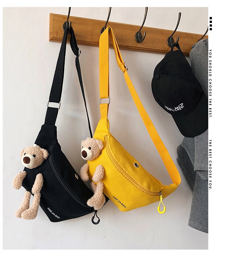 Mode Vrouwelijke Beer Canvas Tas Leuke Student Borst Tas Wilde Schouder Messenger Heuptas