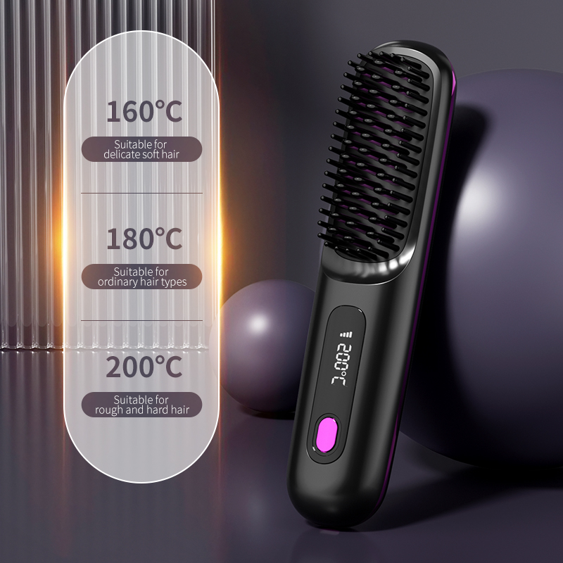 Peine de pelo liso con calefacción USB LCD eléctrico, herramienta de estilismo de iones negativos portátil inalámbrica, cepillo alisador recargable