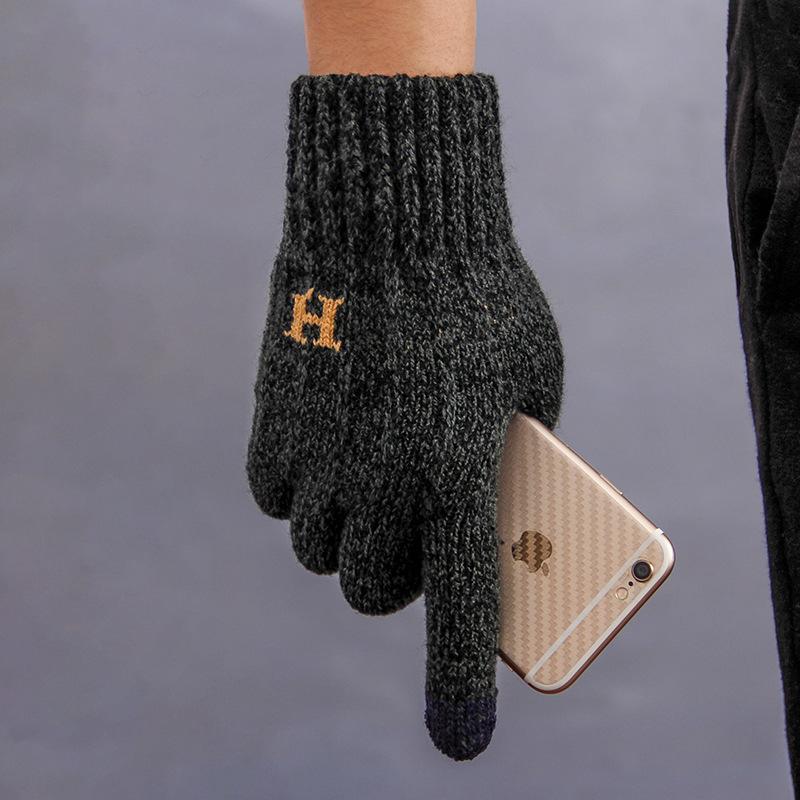 Guantes invierno guantes de pantalla táctil engrosada lana guantes lana tejidos de teléfono móvil juegos de aprendizaje en guantes de los hombres