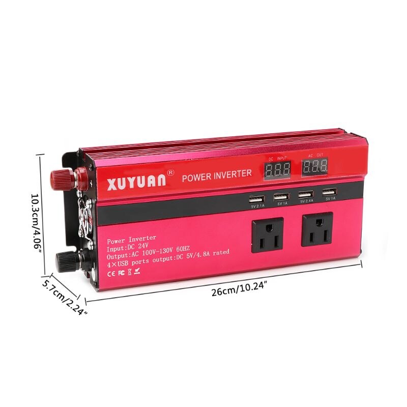 4000W Solar Power Inverter Sine Wave LED 4 USB DC12/24V To AC110V/220V Convert
