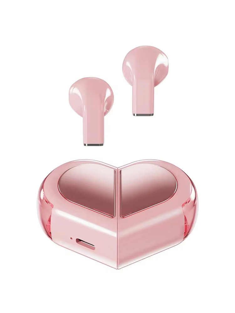 K520 Wireless Earbuds Stereo Earphones With Rotatable Love Heart Shaped Charging Case Low Latency Headphones For Phone Tablet: Pink